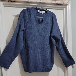 Box Office Shirt Men's XL Blue Henley Thermal Long Sleeve Pullover, Casual